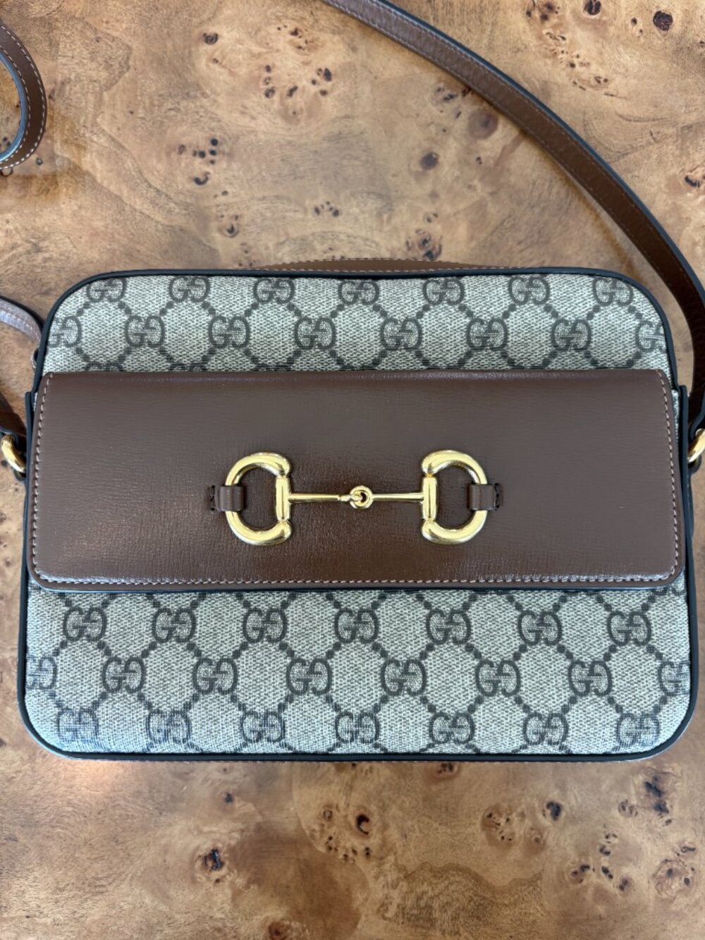 Gucci GG Supreme Monogram Small Horsebit 1955 Shoulder Bag Beige Brown Sugar - Picture 2 of 16